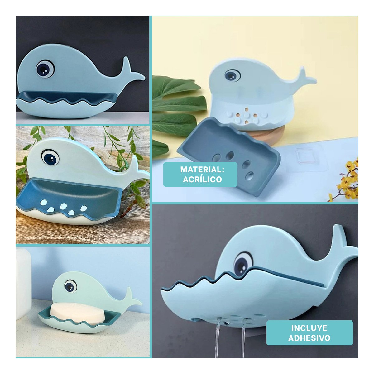 PACK12 PLATO JABON DE BALLENA COLOR CELESTE PARA COCINA ZONA LAVADO Y+PAPEL REGALO - 2
