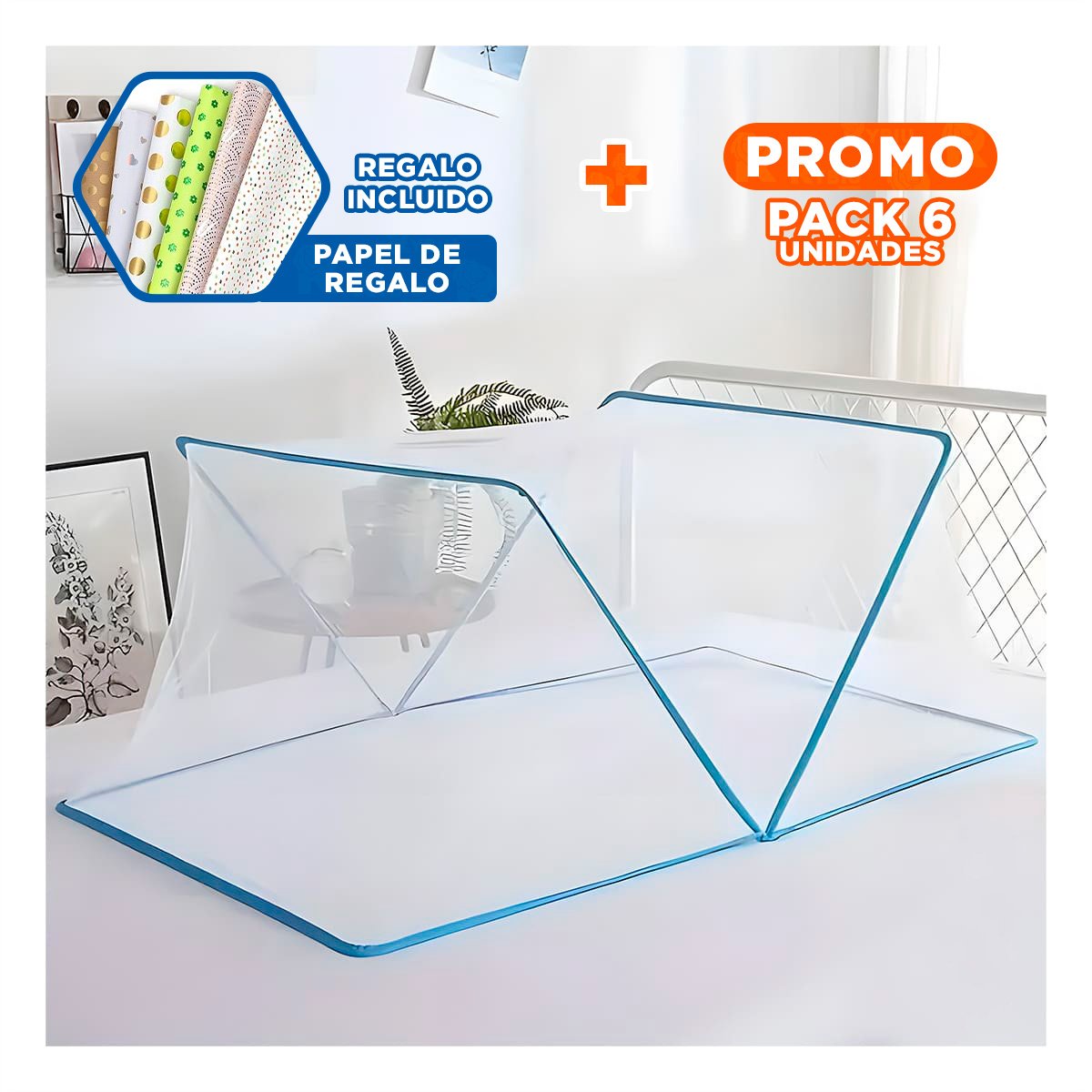 PACK6 PANTALLA PLEGABLE 130X190CM COMPACTA Y SEGURA Y FACIL DE USAR CELESTE Y+PAPEL REGALO - 1