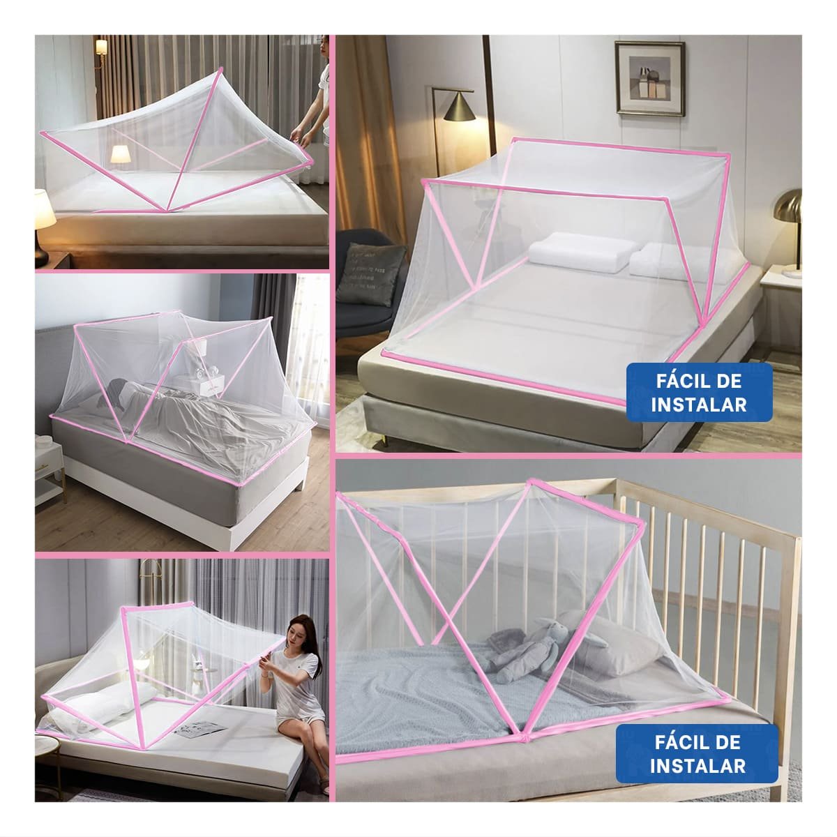 PACK2 MALLA PLEGABLE 130X190CM LIGERA Y PRACTICA Y COMODA ROSADO Y+PAPEL REGALO - 3