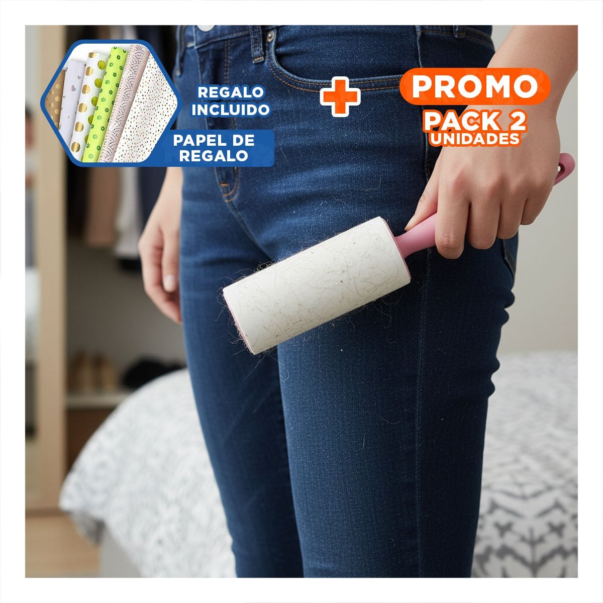 PACK2 RASPAPELUSA VERSATIL PARA SOFAS, CORTINAS Y ALFOMBRAS ROSADO Y+PAPEL REGALO - 1
