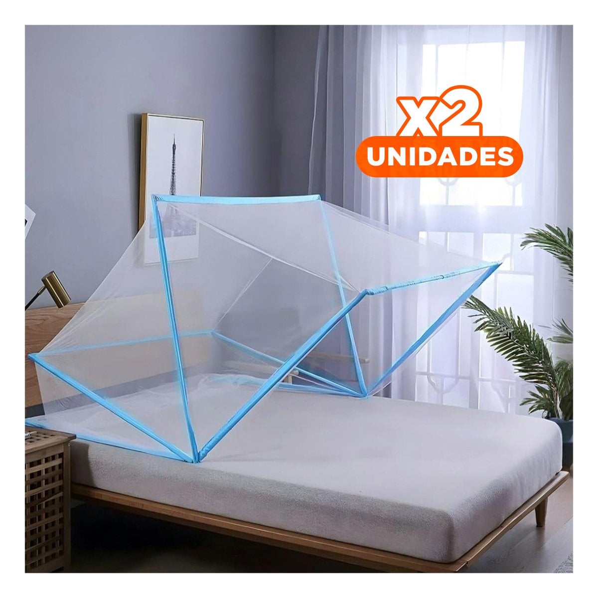 PACK2 MALLA PLEGABLE 130X190CM COMPACTA Y SEGURA Y FACIL DE USAR CELESTE Y+REGALO STICKER - 1