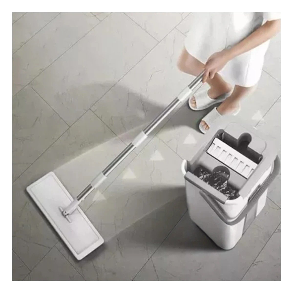 PACK2 ESCOBA RAPIDA 360 CON BALDE CENTRIFUGADOR PARA LIMPIEZA DIARIA GRIS Y+PAPEL REGALO - 5