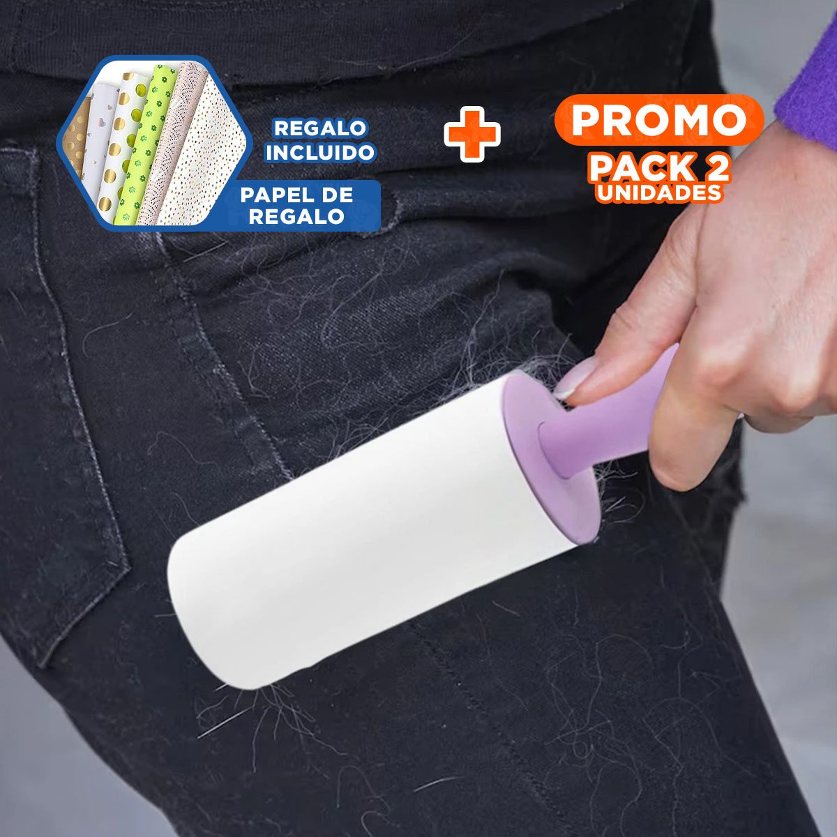 PACK2 HERRAMIENTA QUITA PELUSA EN RODILLO PORTATIL PARA HOGAR LILA PLUS Y+PAPEL REGALO - 1