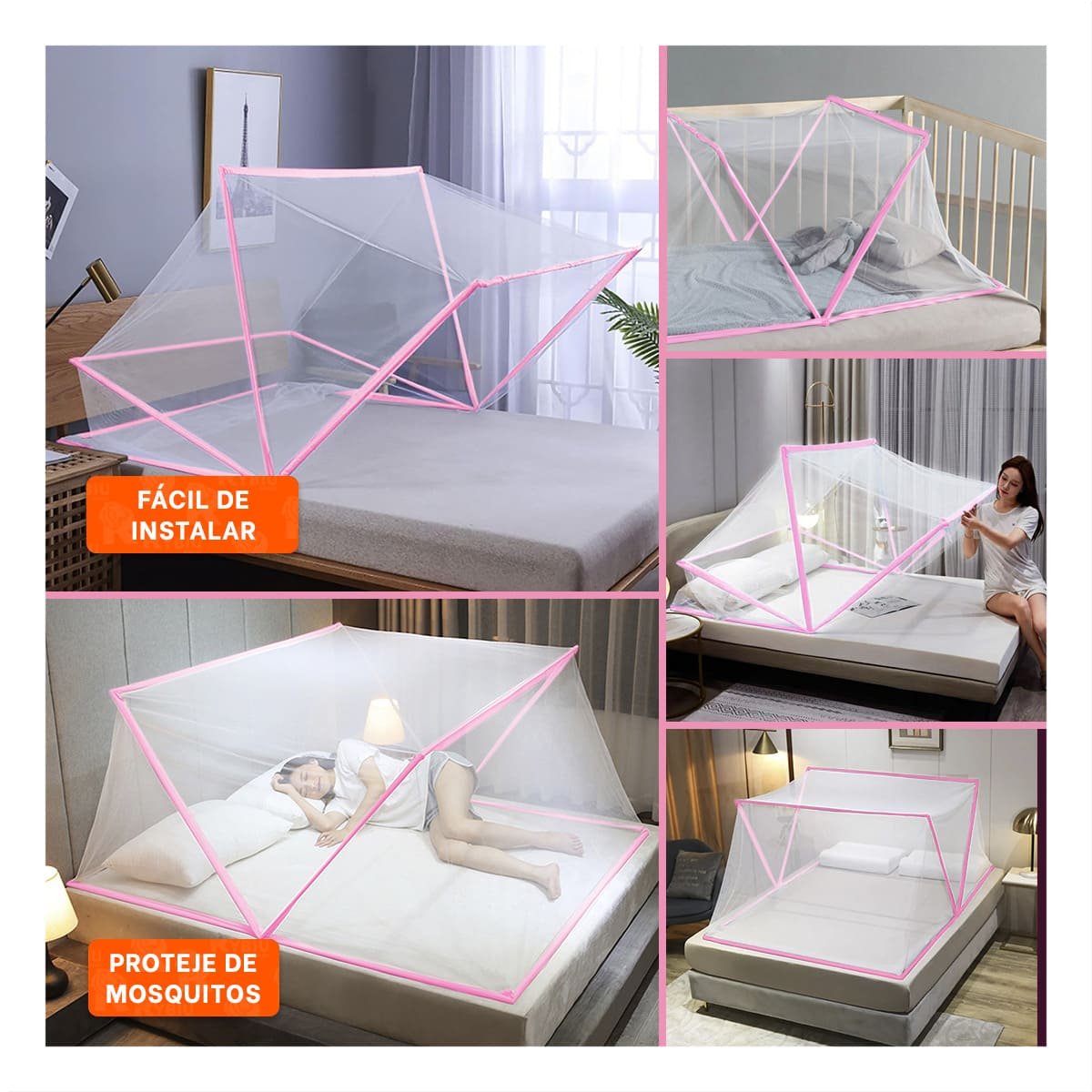 PACK4 MALLA PLEGABLE 130X190CM FACIL DE USAR Y LIGERA Y SEGURA ROSADO Y+REGALO STICKER - 2