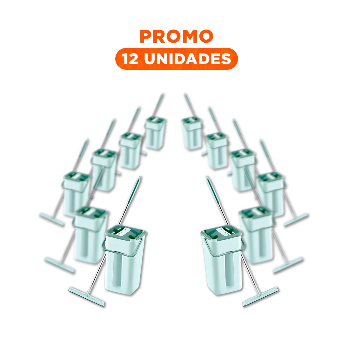 PACK12 LIMPIADOR GIRATORIO CON BALDE LIVIANO PARA LIMPIEZA DE HOGAR VERDE AGUA Y+REGALO STICKER - 1