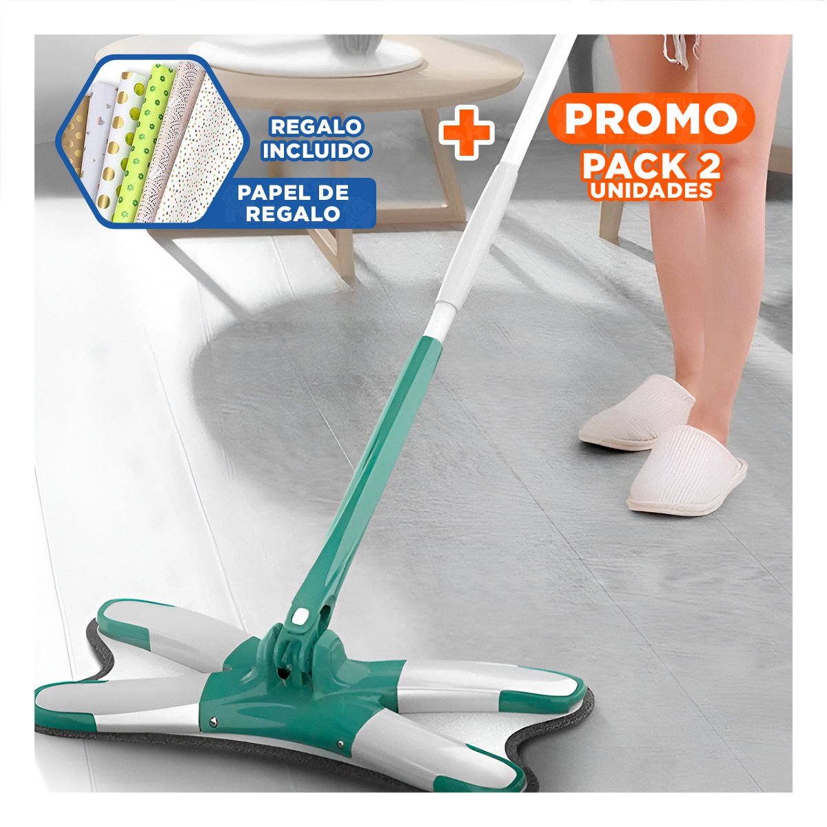 PACK2 TRAPEADOR DE MICROFIBRA PARA LIMPIEZA PROFUNDA RAPIDA Y EFECTIVA VERDE Y+PAPEL REGALO - 1