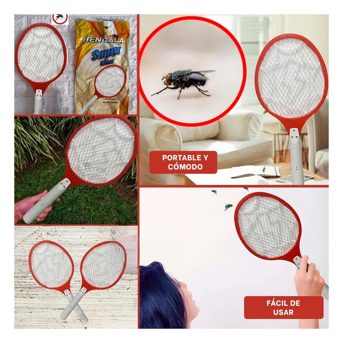 PACK12 MARCO MOSQUITERA MANUAL PARA ELIMINACION RAPIDA DE INSECTOS ROJO Y+PAPEL REGALO - 2