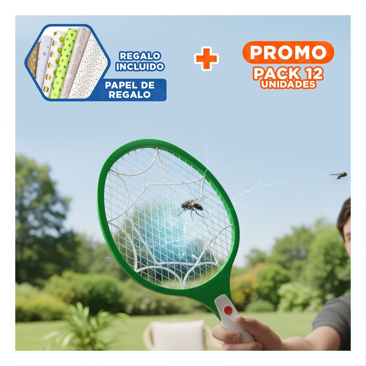 PACK12 REJILLA MOSQUITERA MANUAL PARA ELIMINACION RAPIDA DE INSECTOS VERDE Y+PAPEL REGALO - 1