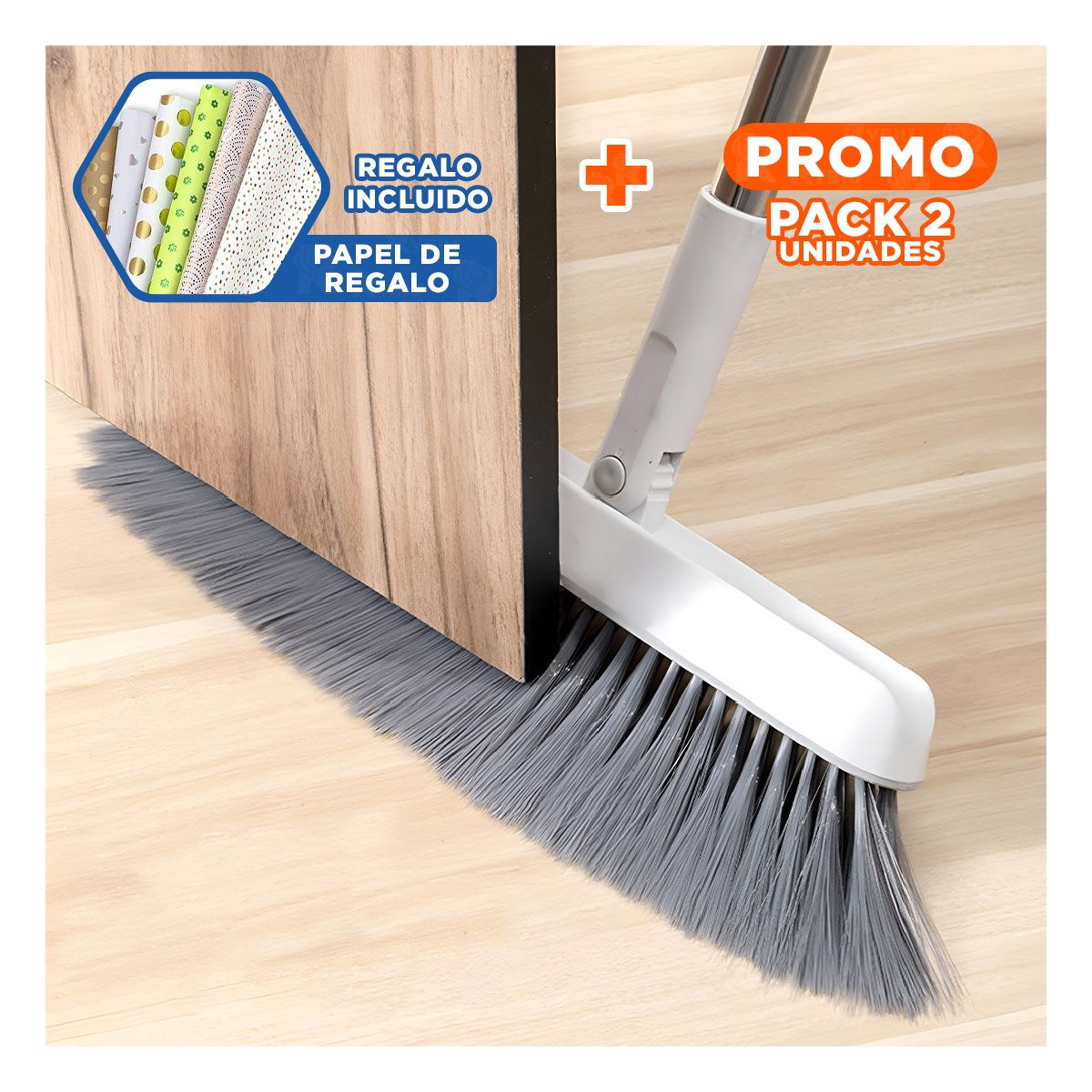 PACK2 ELEMENTO MAGICO CON RECOGEDOR PARA LIMPIEZA DIARIA DE CASA BLANCO ESTABLE Y+PAPEL REGALO - 1