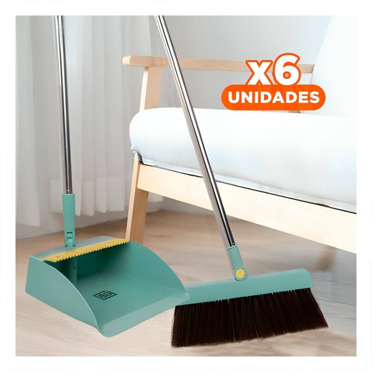 PACK6 ELEMENTO DOMESTICO CON RECOGEDOR VERDE PARA LIMPIEZA DEL HOGAR Y+REGALO STICKER - 1