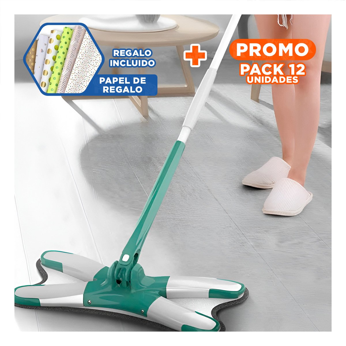 PACK12 FREGADOR MARIPOSA DE FIBRA SUAVE PARA PISOS VERDE Y+PAPEL REGALO - 1