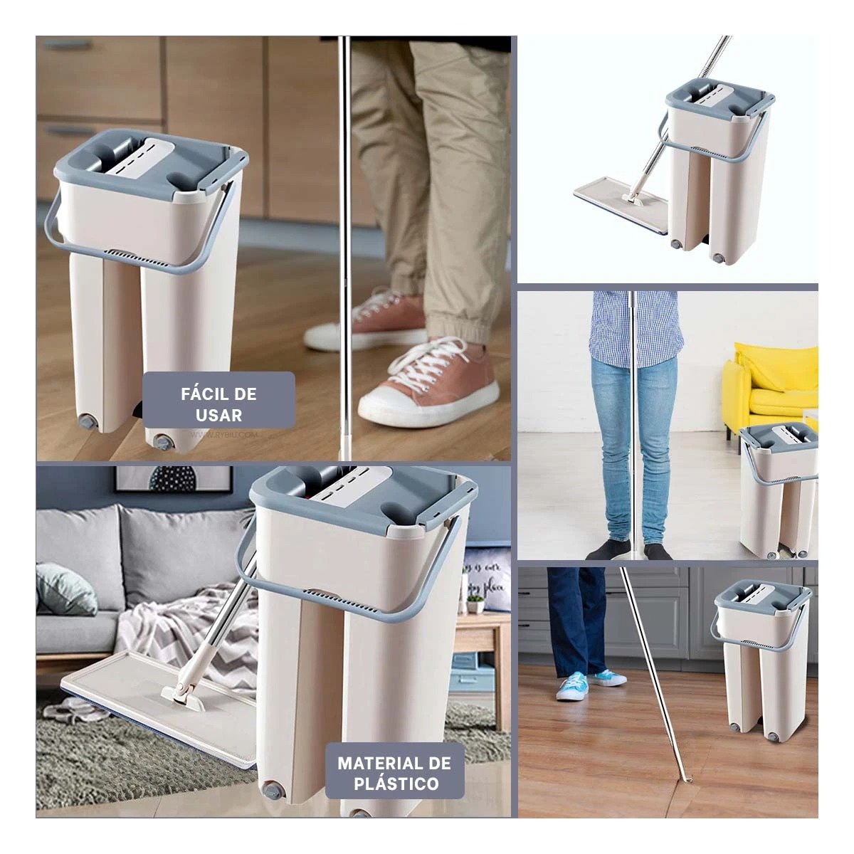 PACK6 LIMPIADOR COMPLETO 360 CON BALDE CENTRIFUGADOR PARA PISOS Y CASA GRIS Y+PAPEL REGALO - 3