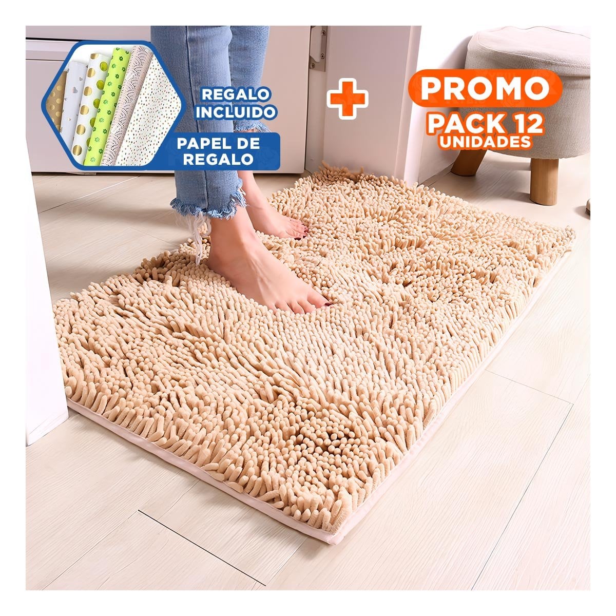 PACK12 TAPIZ DECORATIVO MICROFIBRA 40X60CM CREMA MATERIAL RESISTENTE Y LIGERO Y+PAPEL REGALO - 1