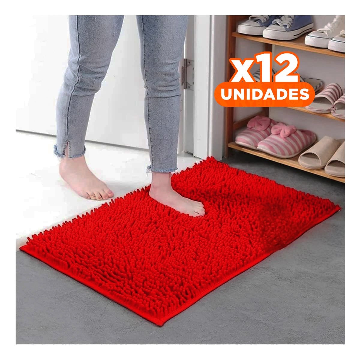 PACK12 TAPIZ SUAVE MICROFIBRA 40X60CM ROJO DISENO COMODO Y FACIL DE LIMPIAR - 1