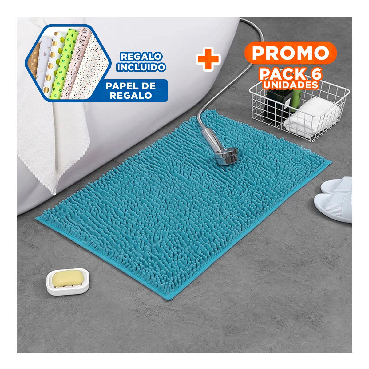 PACK6 COLCHONETA LIGERA MICROFIBRA 40X60CM CELESTE FUNCIONAL Y SUAVE PARA CASA Y+PAPEL REGALO - 1