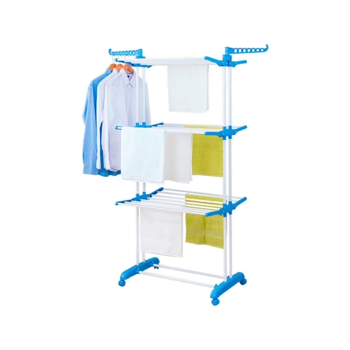 PACK6 SOPORTE PLEGABLE PARA ROPA CON TRES NIVELES PARA SECADO ORDENADO CELESTE Y+REGALO STICKER - 2