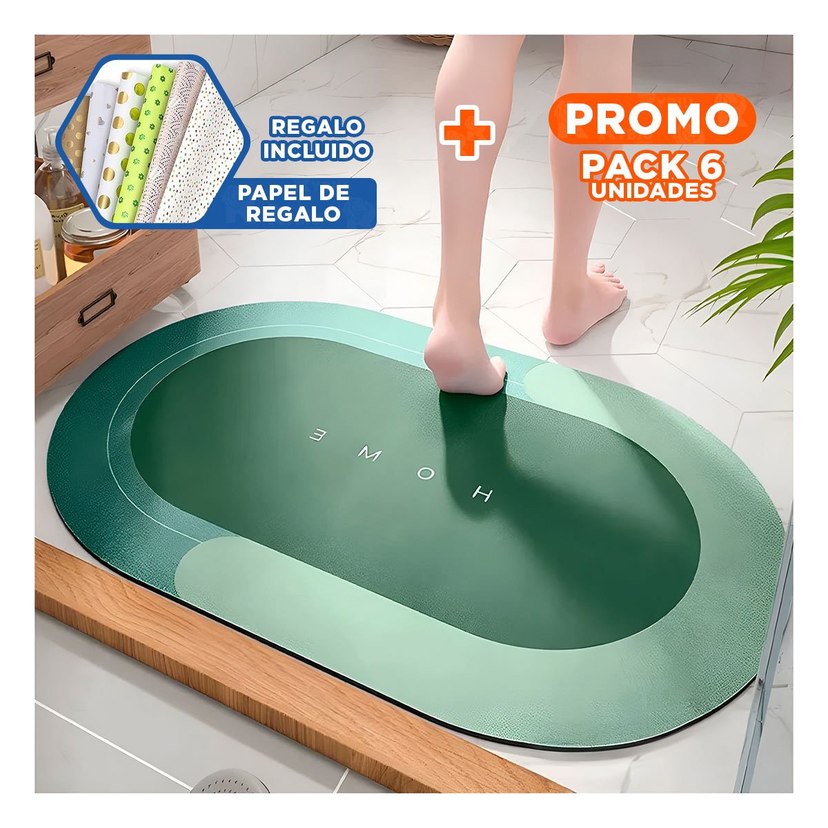 PACK6 TAPIZ DECORATIVO HOME VERDE FUNCIONAL Y SUAVE PERFECTA PARA CUALQUIER AREA Y+PAPEL REGALO - 1