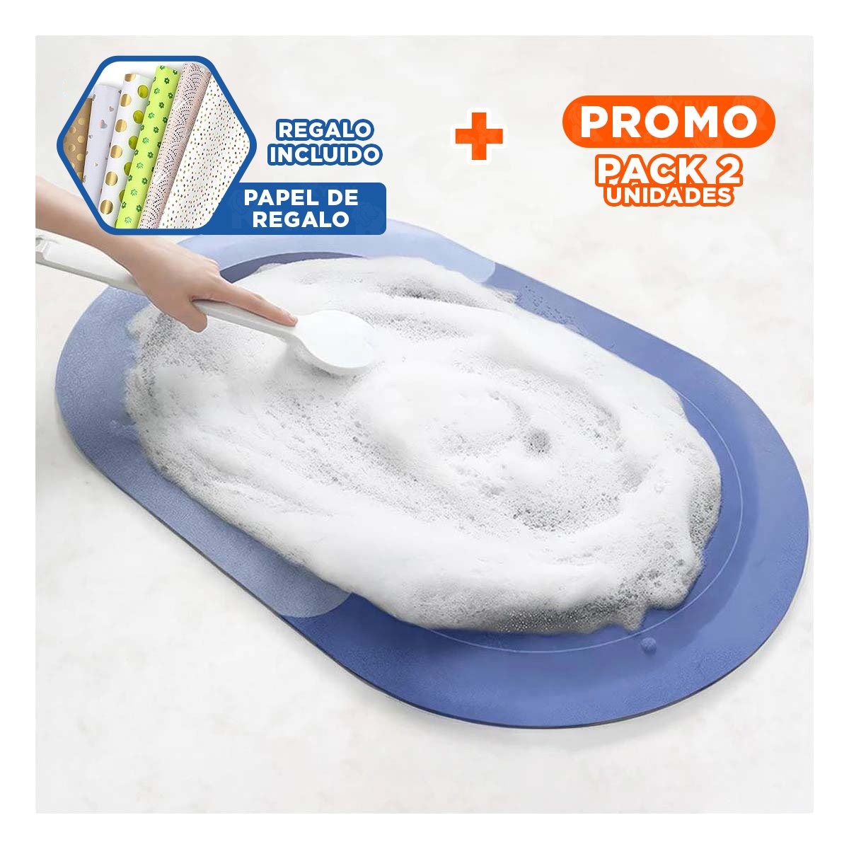PACK2 ALFOMBRILLA COMODA HOME AZUL ACERO FORMATO OVALADO PERFECTO PARA DECORAR Y+PAPEL REGALO - 1