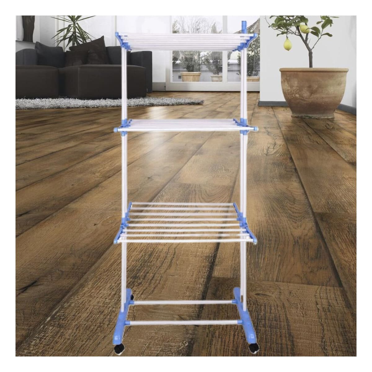 PACK6 BASE PLEGABLE QUE PERMITE SECAR ROPA EN AMBIENTES DEL HOGAR EN CELESTE Y+PAPEL REGALO - 5