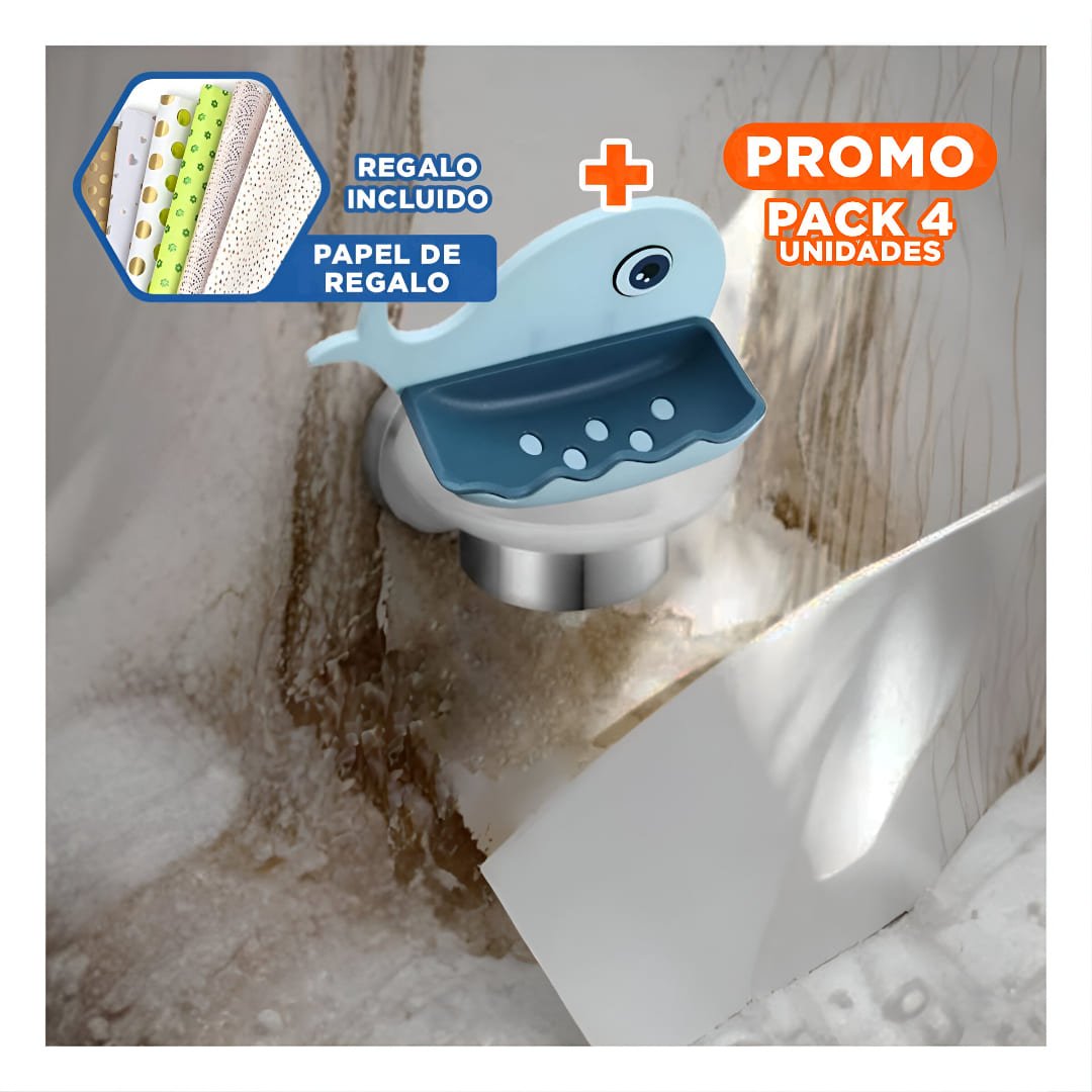 PACK4 BASE JABON DECORATIVA BALLENA CELESTE PARA CASA ESTILO ACTUAL Y+PAPEL REGALO - 1