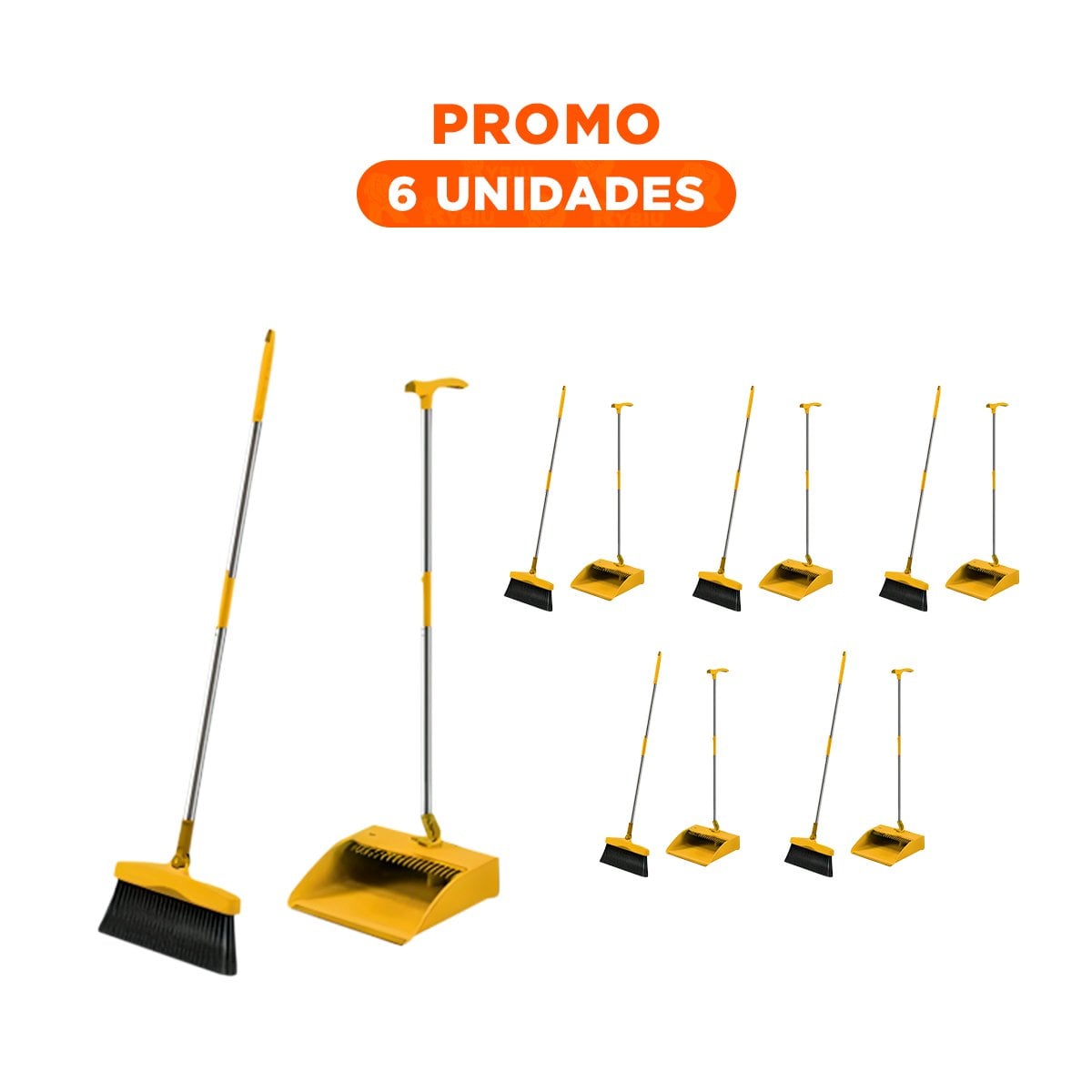 PACK6 EQUIPO DE LIMPIEZA CON ESCOBA Y RECOGEDOR MULTI USO PARA HOGAR - 1