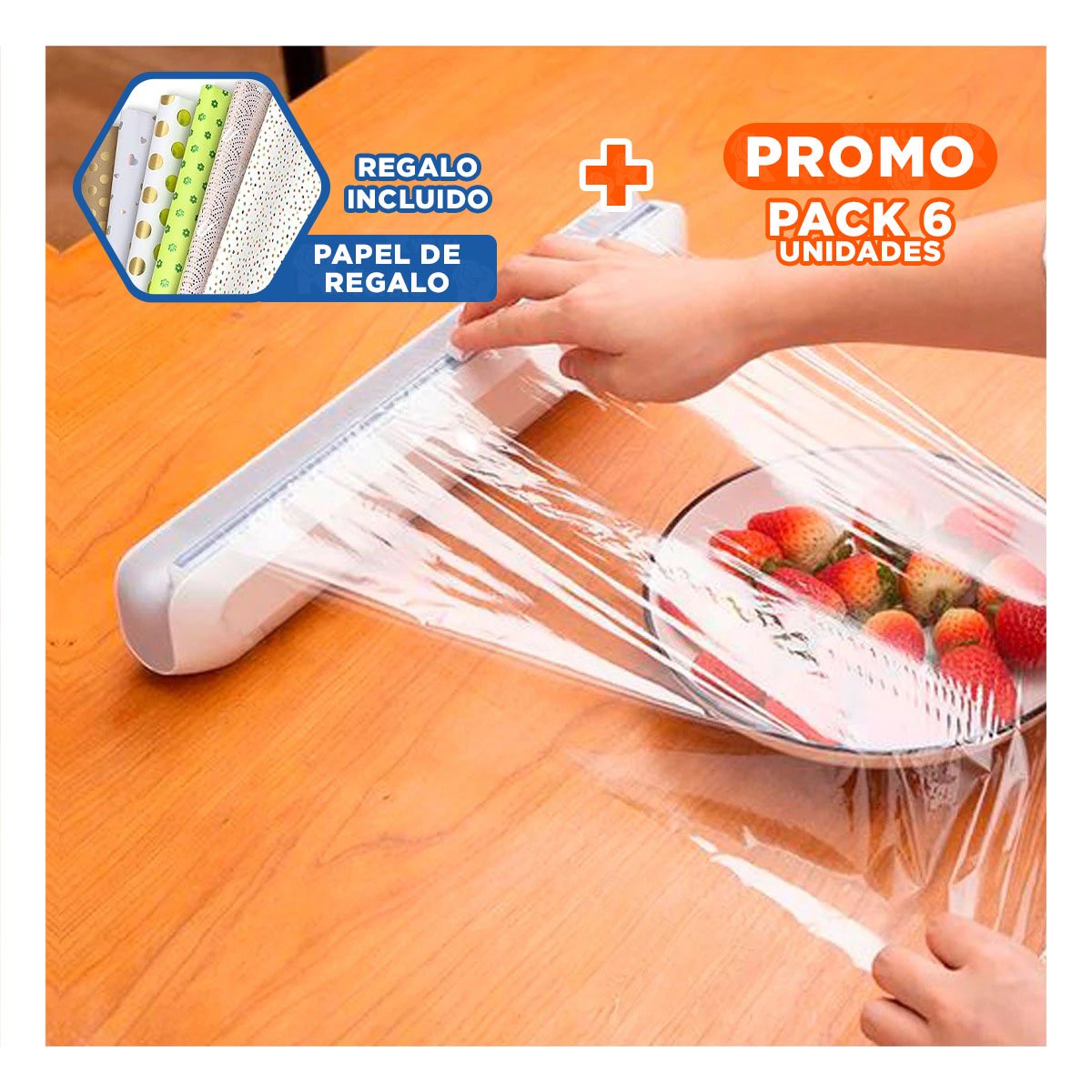 PACK6 PRODUCTO DISPENSADOR PARA FILM Y PAPEL ALUMINIO EN COCINA DEL HOGAR Y+PAPEL REGALO - 1