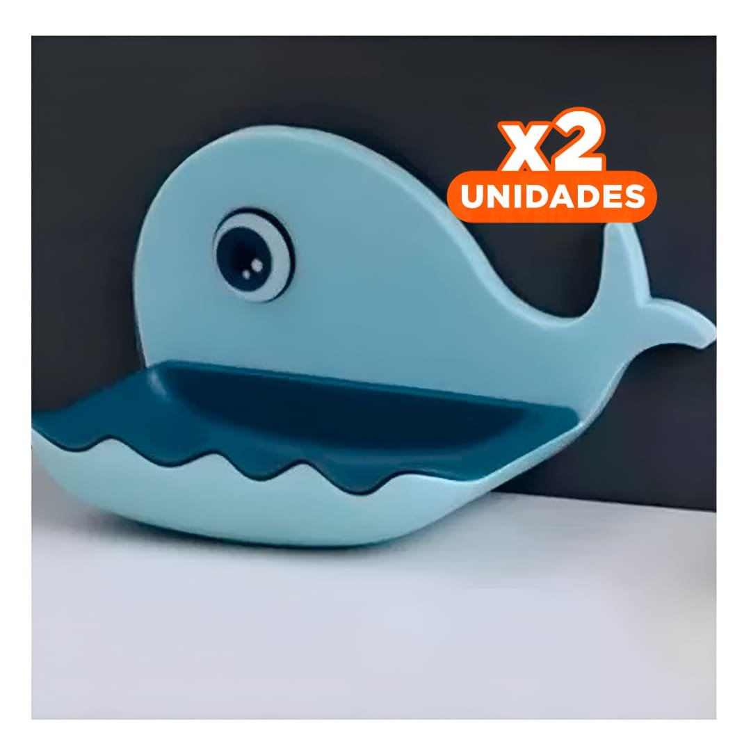 PACK2 CONTENEDOR JABON PRACTICO EN FORMA DE BALLENA CELESTE PARA HOGAR Y+REGALO STICKER - 1
