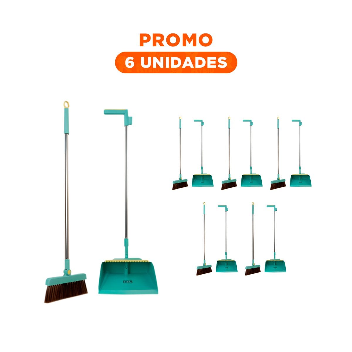 PACK6 HERRAMIENTA DOMESTICA CON RECOGEDOR VERDE PARA LIMPIEZA DEL HOGAR - 1
