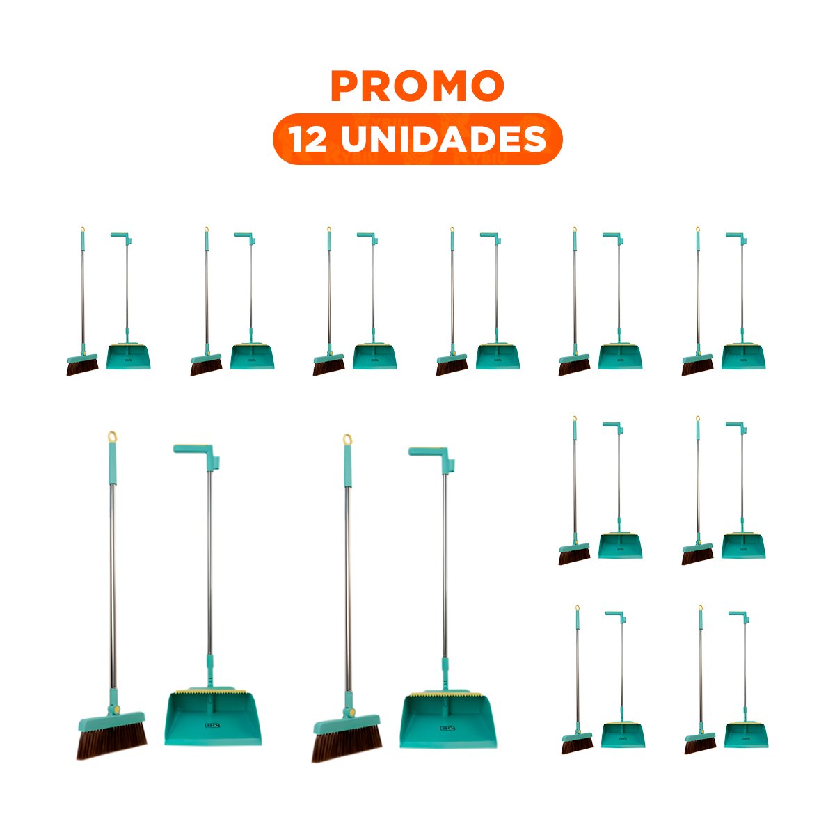 PACK12 EQUIPO DOMESTICO CON RECOGEDOR VERDE PARA LIMPIEZA DEL HOGAR Y+REGALO STICKER - 1