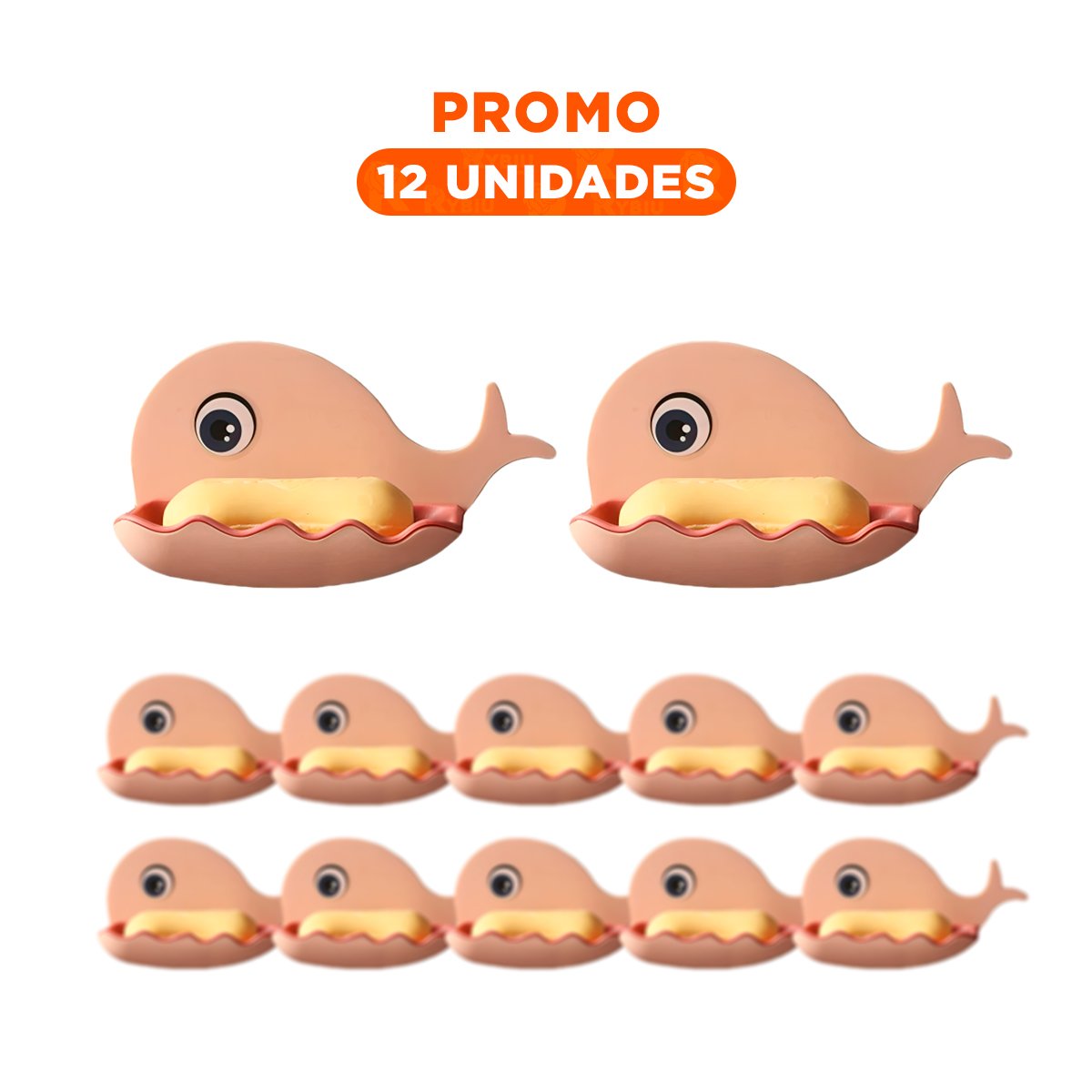 PACK12 ACCESORIO BALLENA PORTA JABON DISENO DIVERTIDO INFANTIL HOGAR ROSADO Y+REGALO STICKER - 1