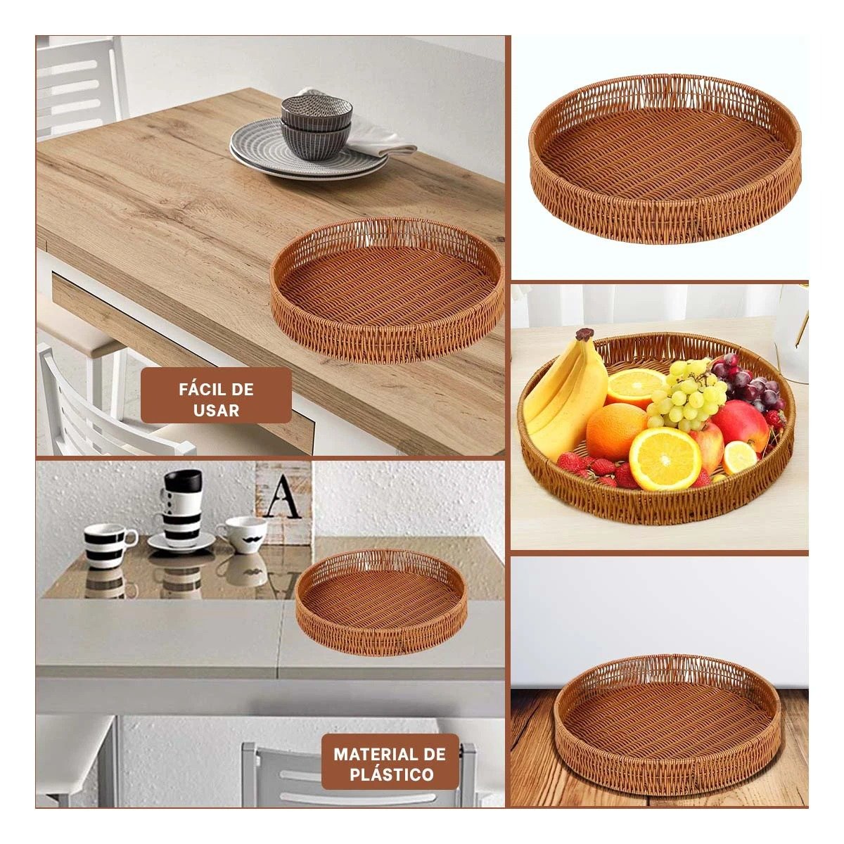 PACK4 CONTENEDOR PRACTICO TEJIDO CIRCULAR 26CM MARRON USO DIARIO CASA HOGAR Y+REGALO STICKER - 2