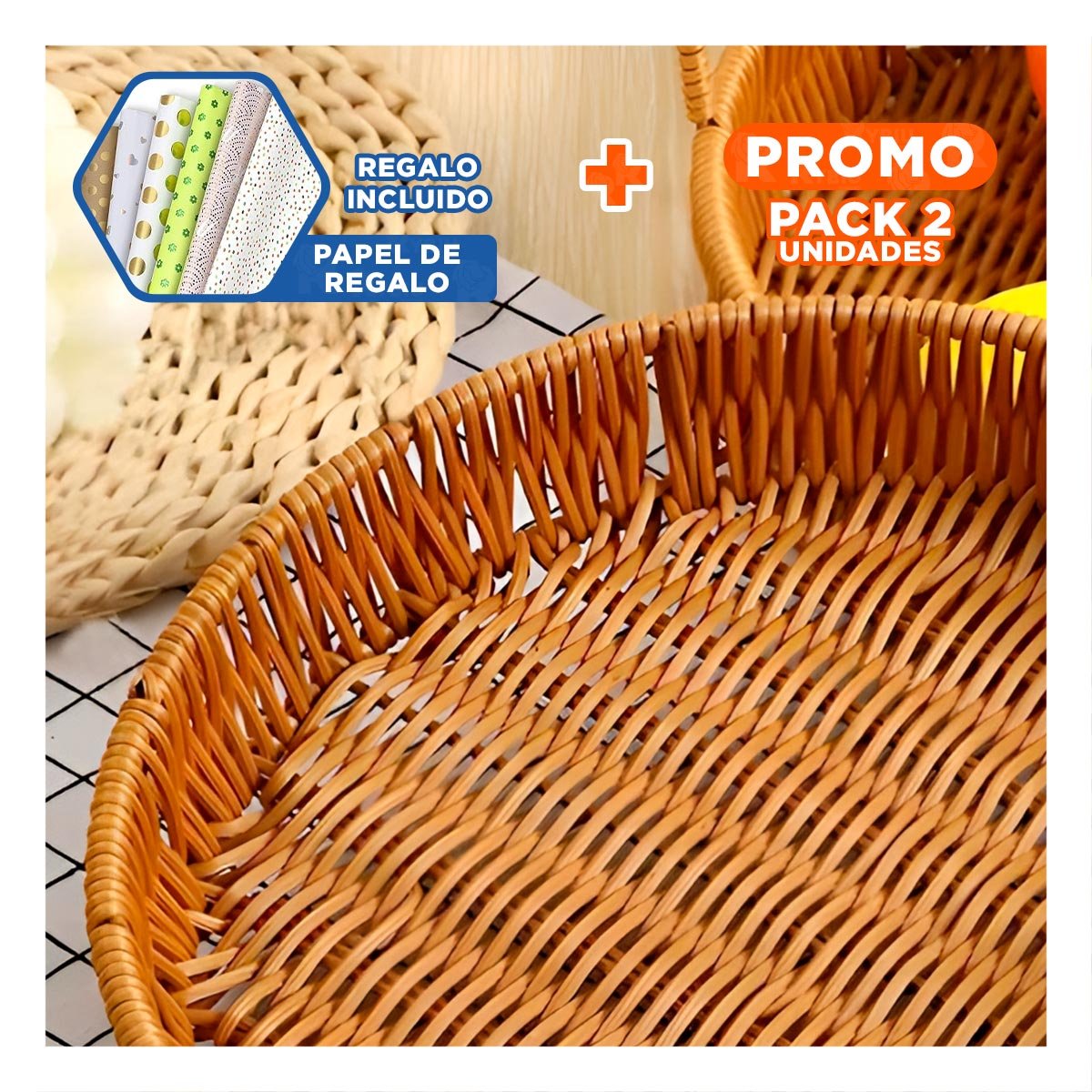 PACK2 RECIPIENTE DECORATIVO TEJIDO CIRCULAR 26CM MARRON ORDEN PERSONAL DIARIO Y+PAPEL REGALO - 1