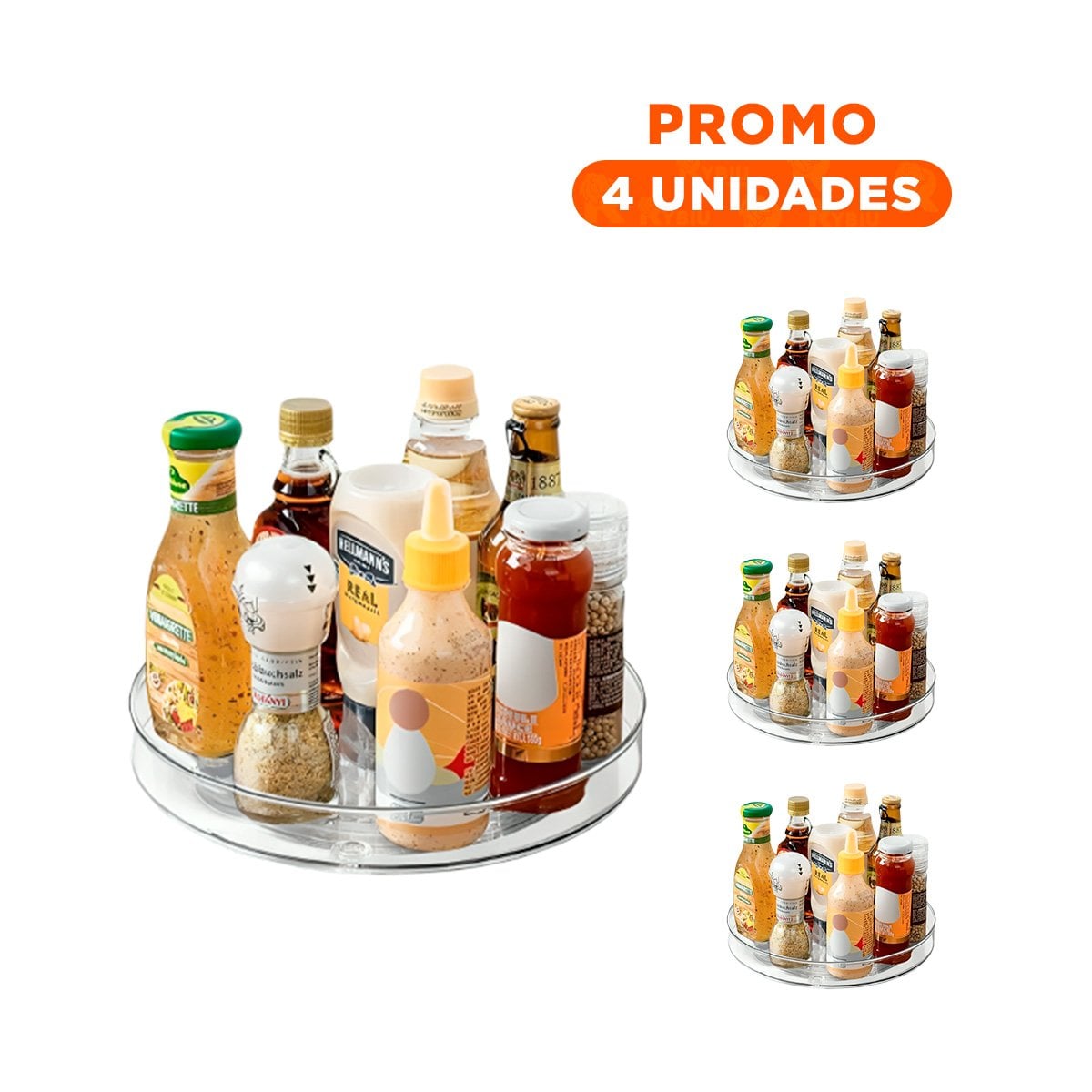 PACK4 PLATAFORMA GIRATORIA MULTIUSO 29X3.5CM PARA COCINA TRANSPARENTE Y+REGALO STICKER - 1