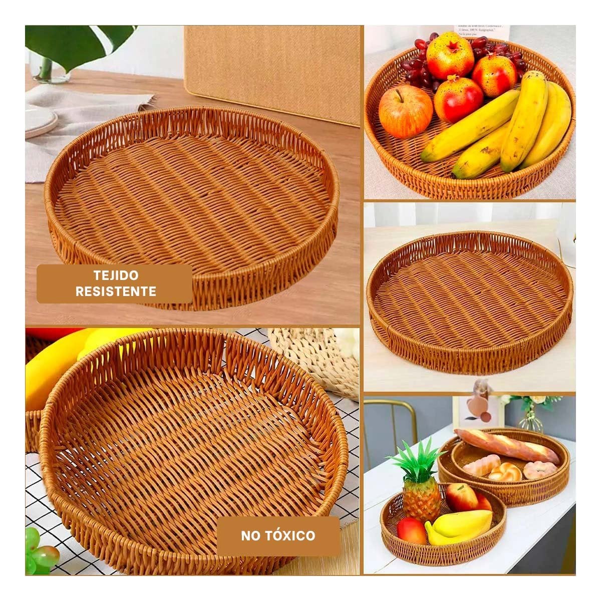 PACK4 CONTENEDOR PRACTICO TEJIDO CIRCULAR 35CM MARRON USO DIARIO CASA HOGAR Y+REGALO STICKER - 2