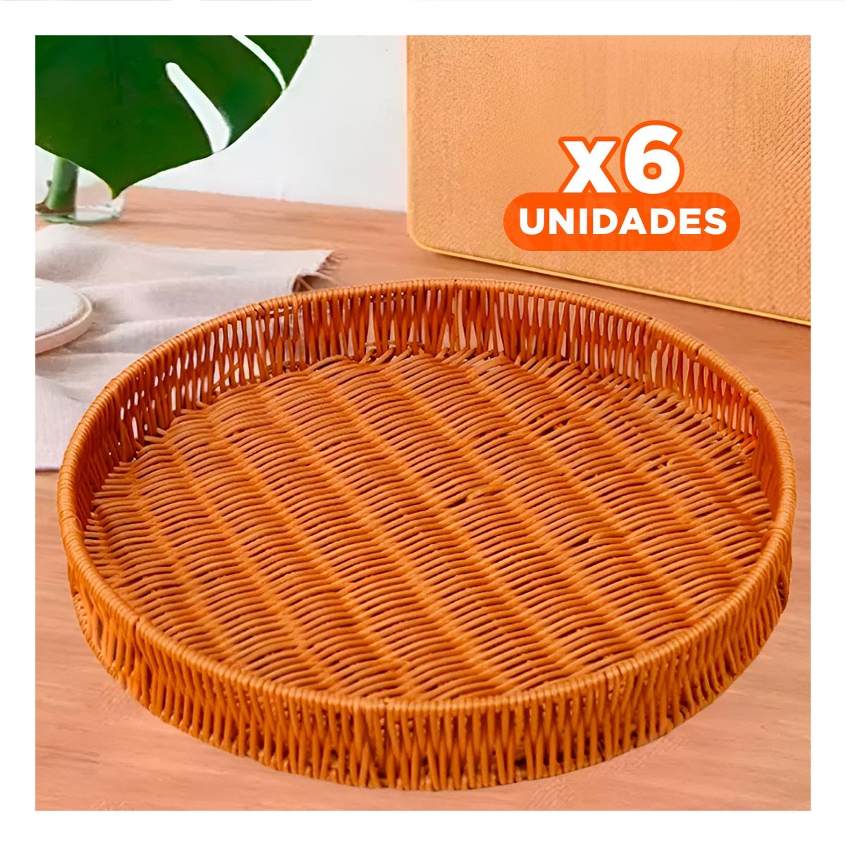 PACK6 CESTO TEJIDO CIRCULAR 26CM COLOR MARRON PARA ORDEN DIARIO EN HOGAR Y+REGALO STICKER - 1