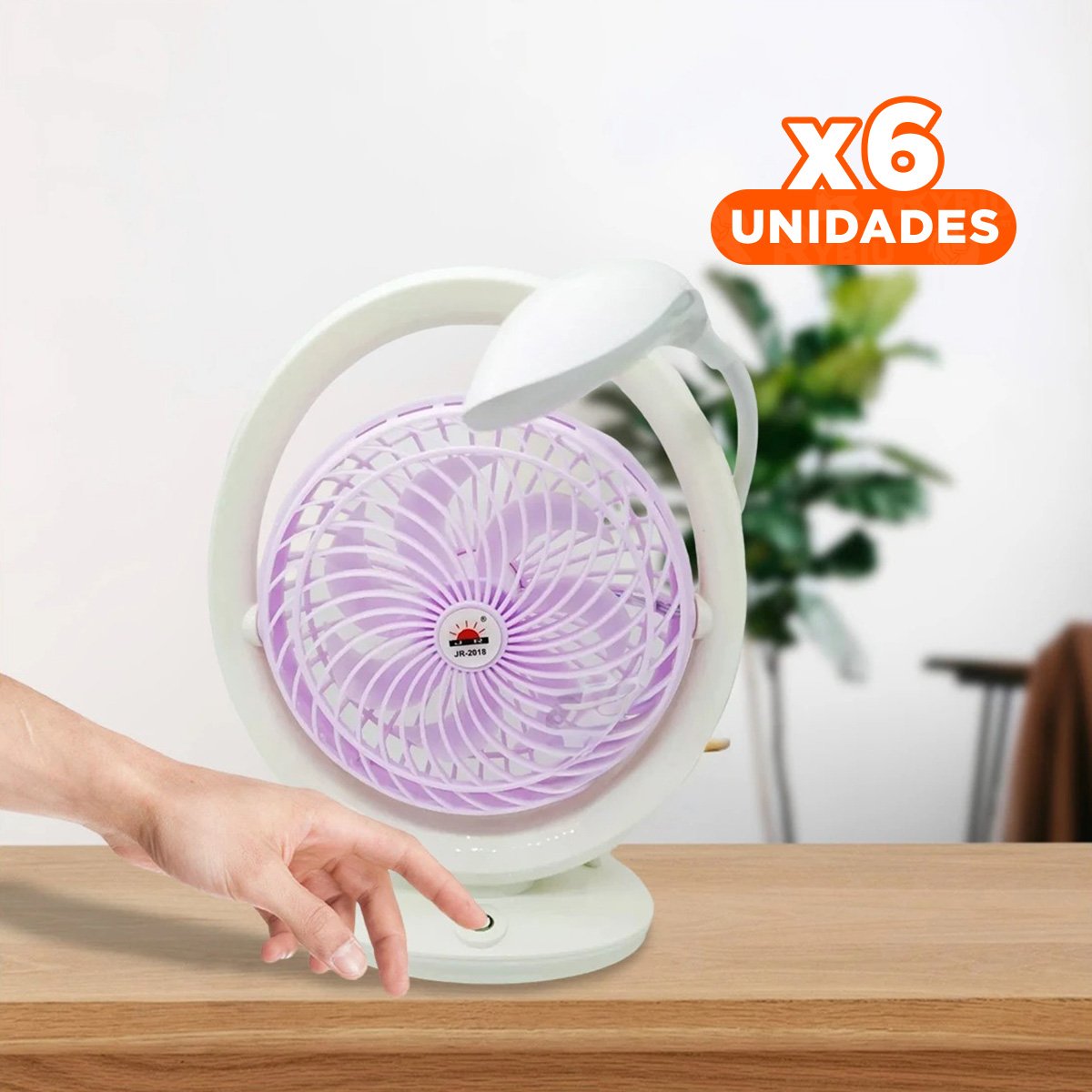 PACK6 SOPLADOR MODERNO RECARGABLE CON LAMPARA DE MESA 3 VELOCIDADES LILA Y+REGALO STICKER - 1