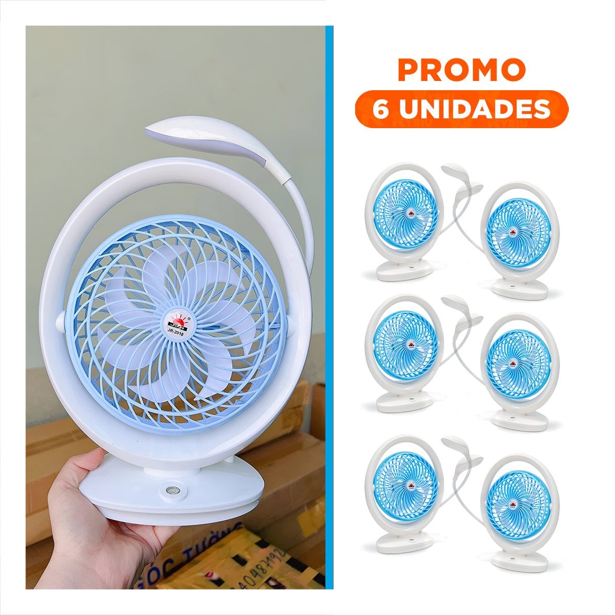 PACK6 SOPLADOR RECARGABLE CON LAMPARA DE MESA Y 3 VELOCIDADES CELESTE - 1