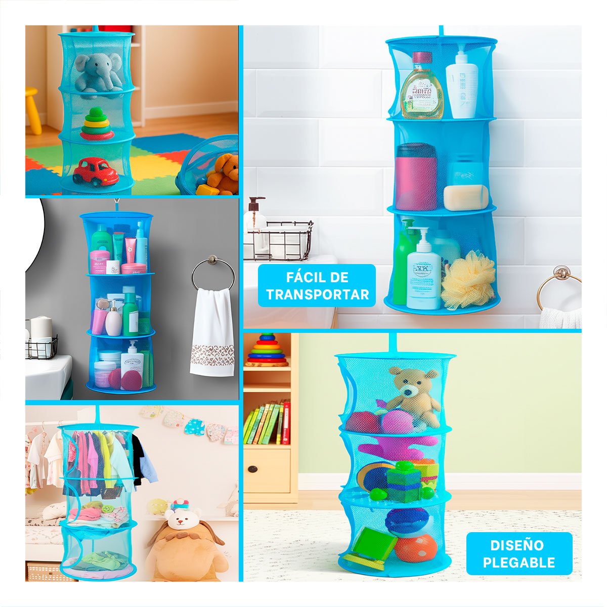 PACK4 UNIDAD COLGANTE TIPO RED 3 NIVELES CELESTE RESISTENTE USO DIARIO YREGALO STICKER - 2
