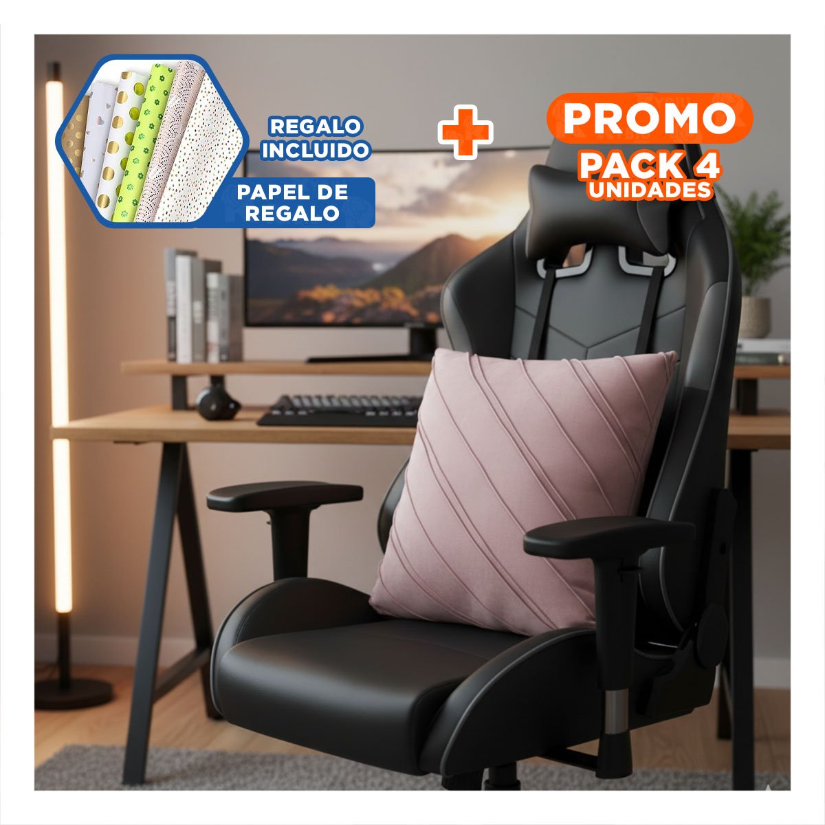 PACK4 FUNDA PARA ALMOHADA DE TERCIOPELO Y DIAGONALES EN COLOR ROSADO CLARO YPAPEL REGALO - 1