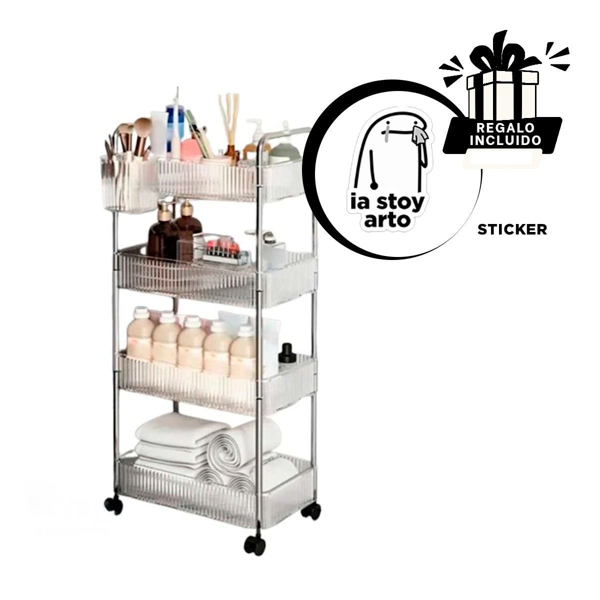 ESTANTE VERSATIL DE ACRILICO 4 NIVELES CON ASAS TRANSPARENTE PARA ARTICULOS Y+REGALO STICKER - 1