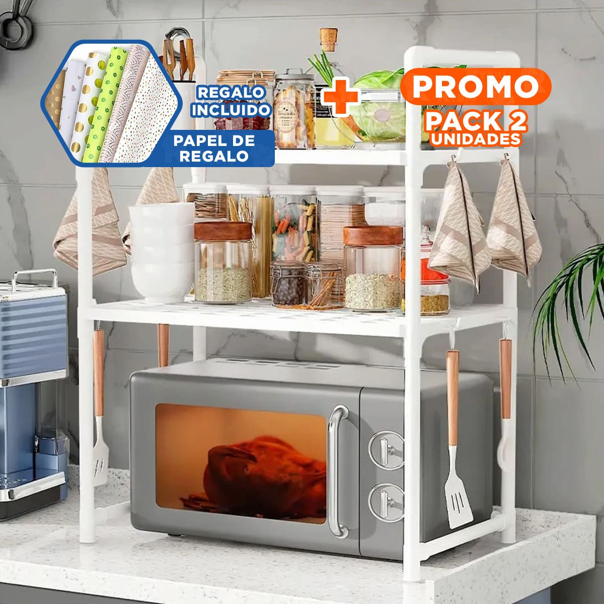 PACK2 MUEBLE MULTIUSO 2 NIVELES BLANCO PRACTICO PARA CUALQUIER ESPACIO Y+PAPEL REGALO - 1