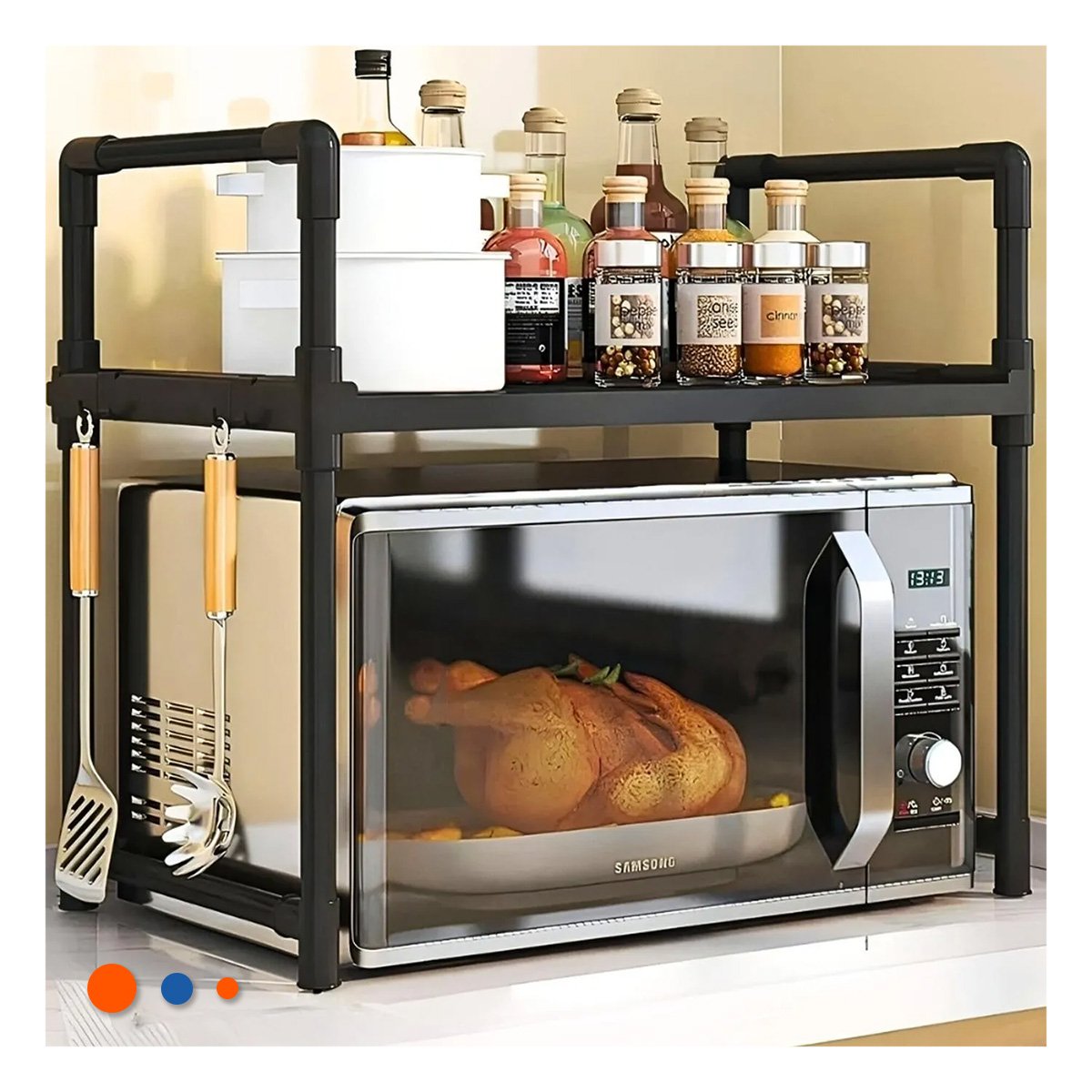SOPORTE ORGANIZADOR DE MICROONDAS CON ASAS 48X26X49CM NEGRO RESISTENTE PLUS Y+REGALO STICKER - 2
