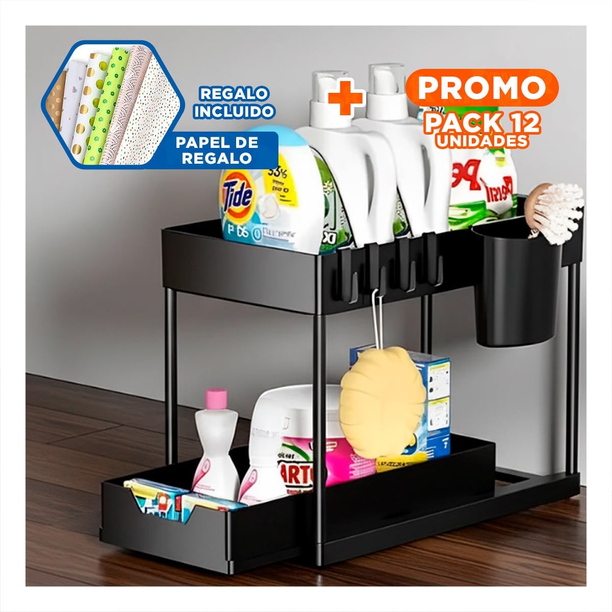 PACK12 CANASTA APILABLE DE TELA PARA ROPA Y JUGUETES PLOMO - 1