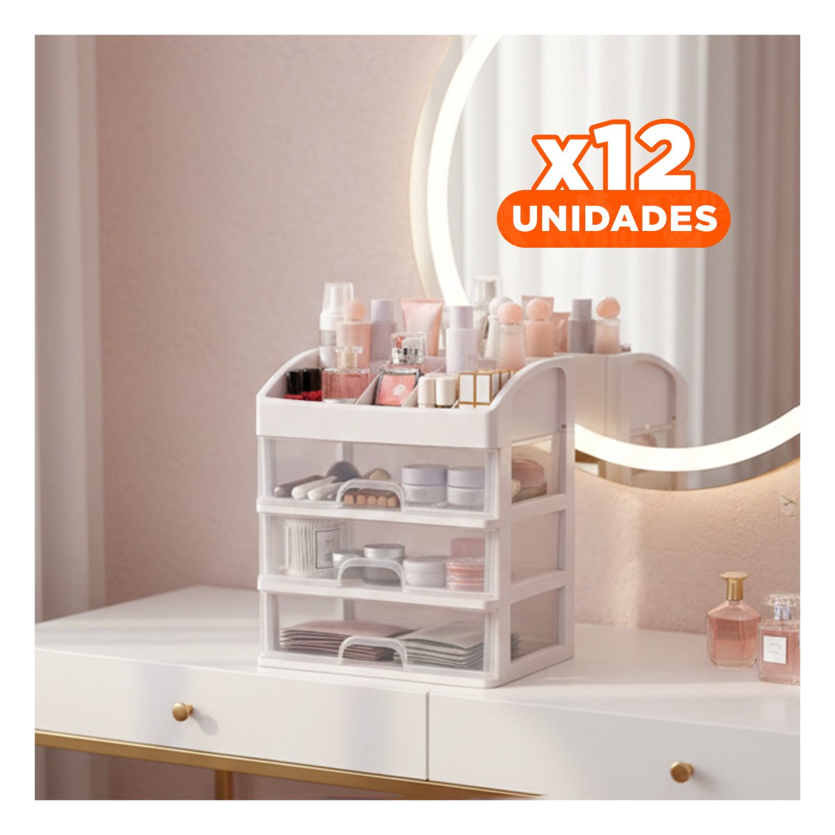 PACK12 ARCHIVADOR CON TRES CAJONES PARA DOCUMENTOS Y UTILES ROSADO - 1