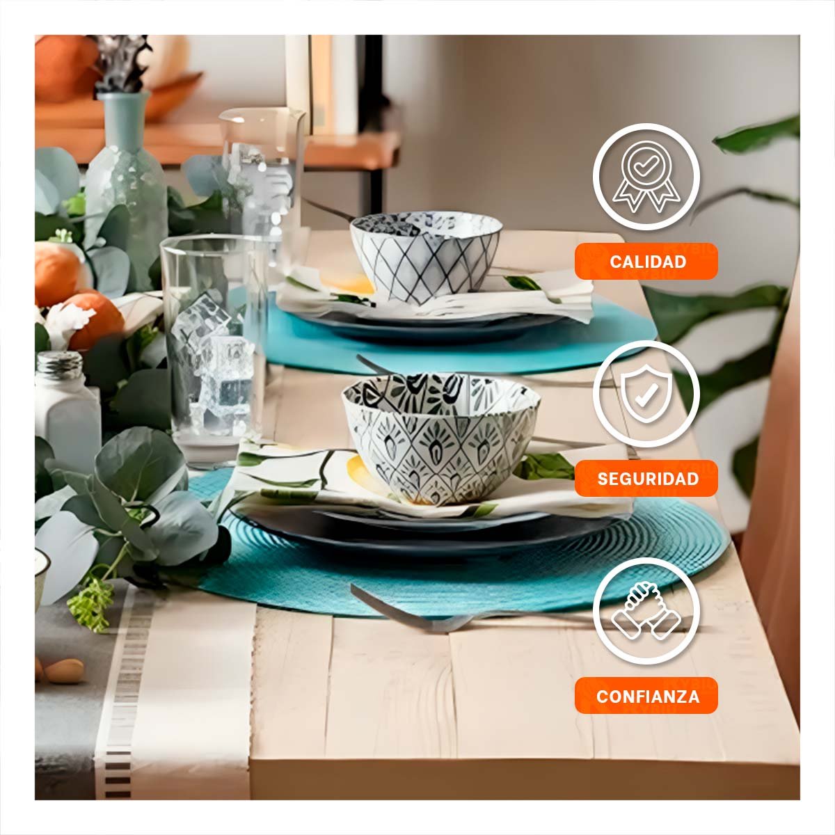 PACK2 SALVAMANTEL TEXTIL CIRCULAR BOHO CELESTE CLARO ESTILO BOHO Y+REGALO STICKER - 5