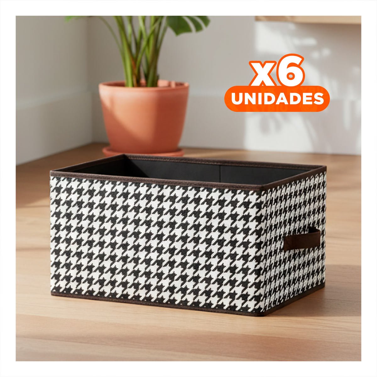 PACK6 CONTENEDOR DE TELA ELEGANTE 40X28X20CM MARRON PATA DE GALLO YREGALO STICKER - 1