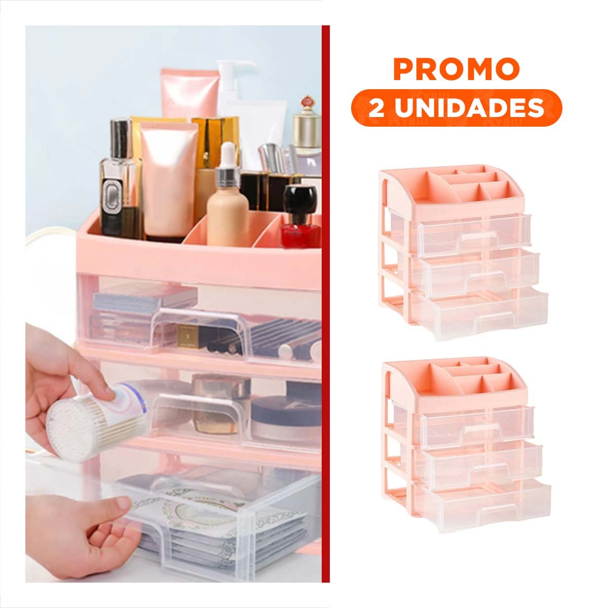 PACK2 ORGANIZADOR BLANCO PARA SUPERFICIE DE TRABAJO CON TRES CAJONES Y SEIS DIVISIONES - 1