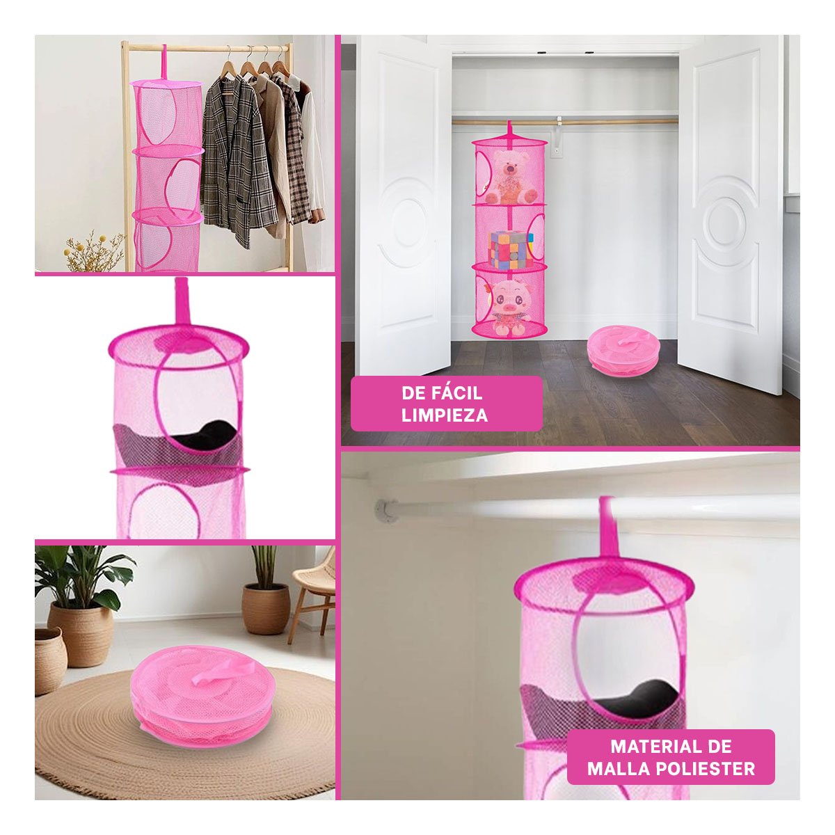 PACK6 UNIDAD COLGANTE TIPO RED 3 NIVELES FUCSIA MODERNA PARA ROPA Y+PAPEL REGALO - 3
