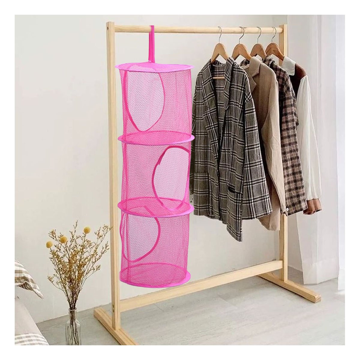 PACK6 UNIDAD COLGANTE TIPO RED 3 NIVELES FUCSIA MODERNA PARA ROPA Y+PAPEL REGALO - 5