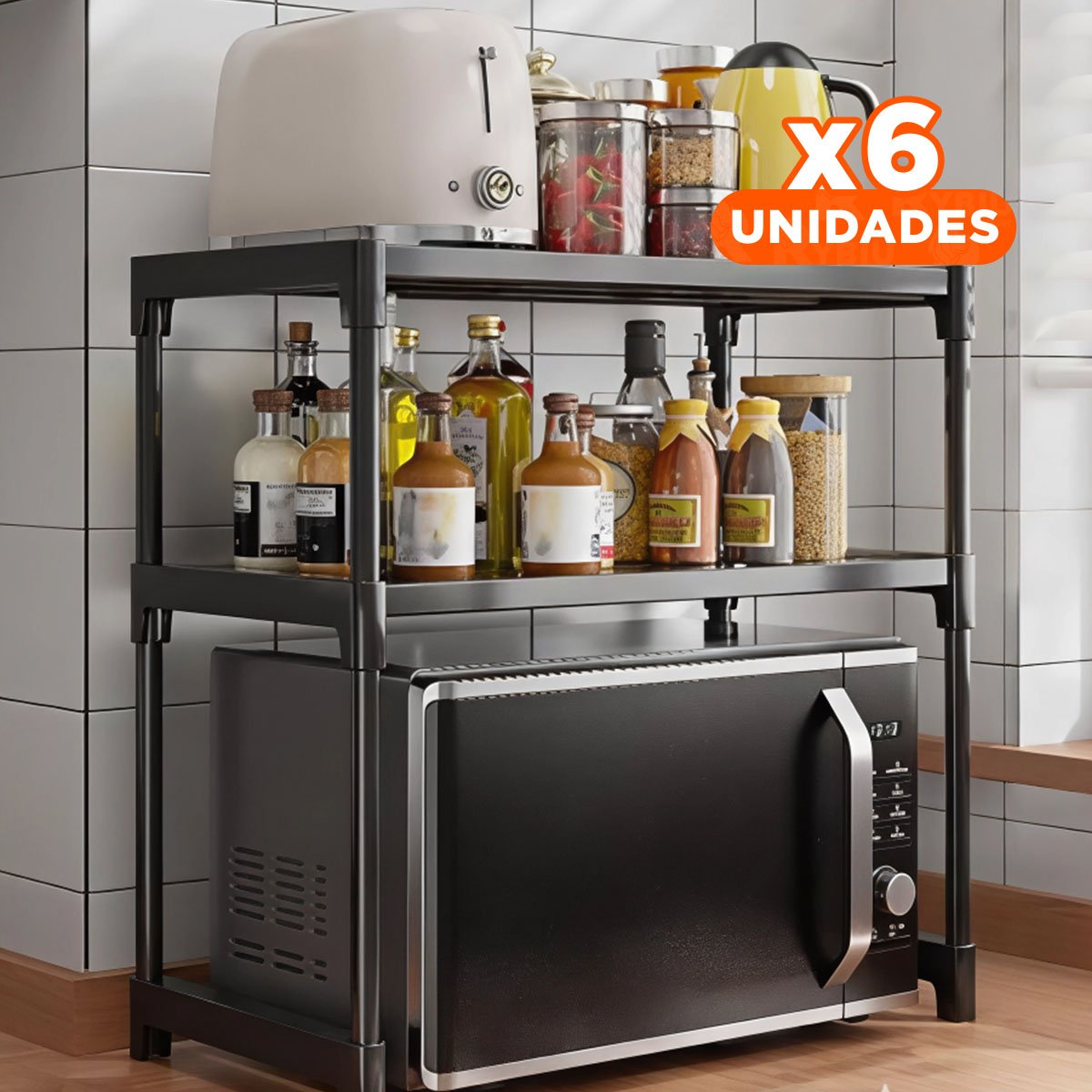 PACK6 PLATAFORMA DE COCINA 2 NIVELES NEGRO PRACTICA Y RESISTENTE Y+REGALO STICKER - 1